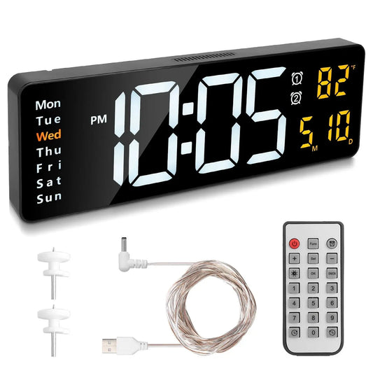 15.7in LED Digital Wall Clock with Remote Control 10 Level Brightness 3 Alarm Settings 12 24Hr Format Timing Countdown Temperature Calendar Display iMounTEK