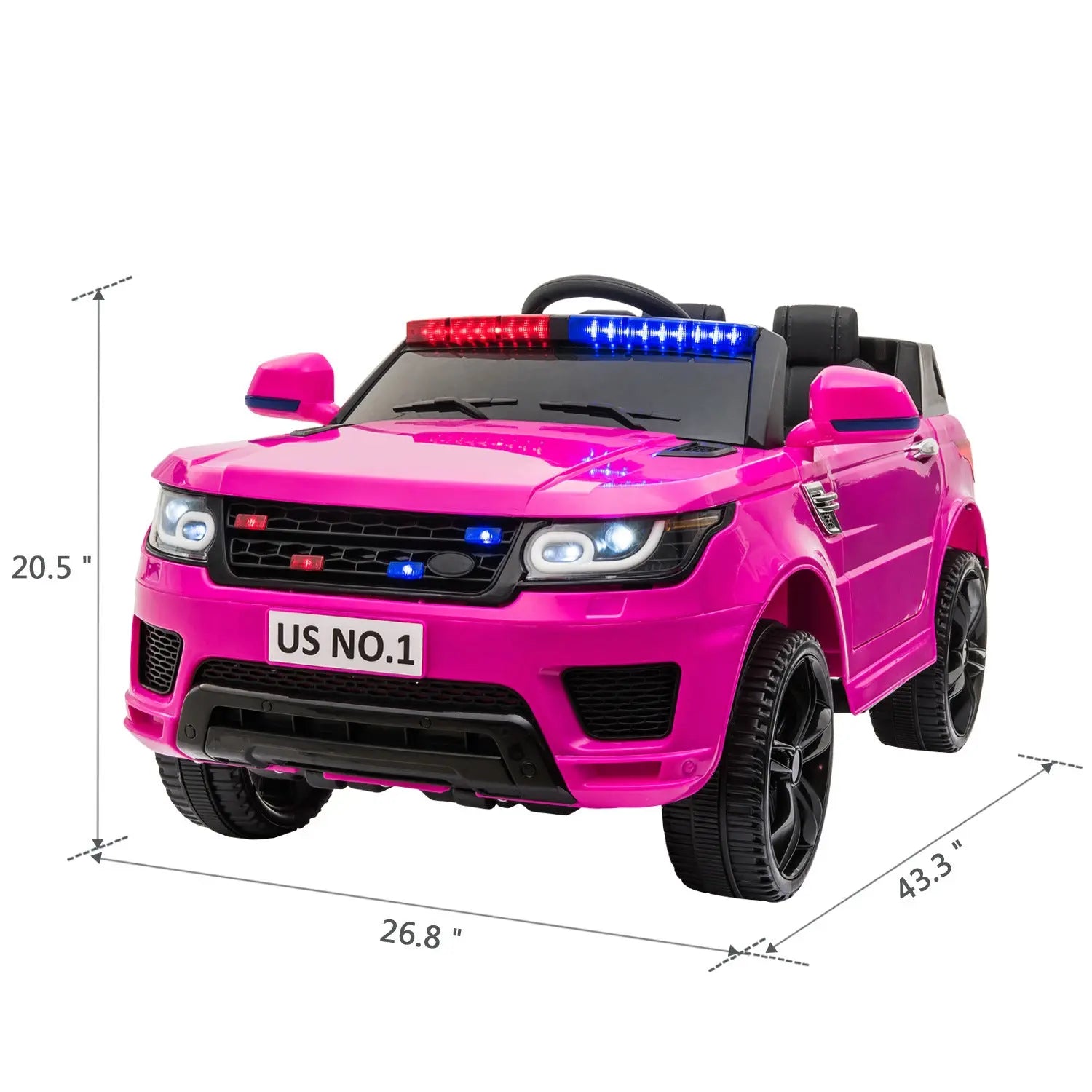 12V Kids Ride On SUV Cop Car with Remote Control, Siren Sounds Alarming Lights, Music Story - Rose Red FX070