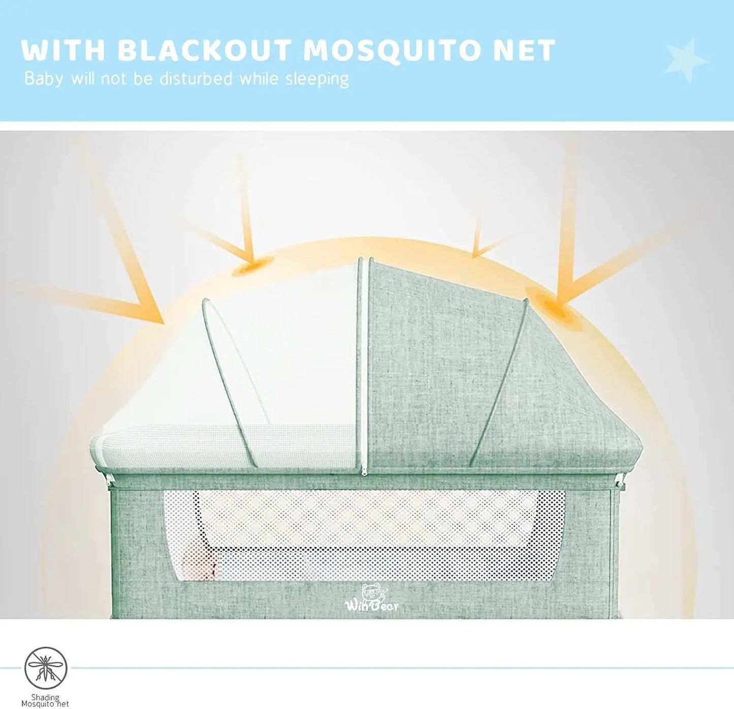 Baby 3 in 1 Bedside Crib & Portable Bed with Mosquito Nets - Green KH