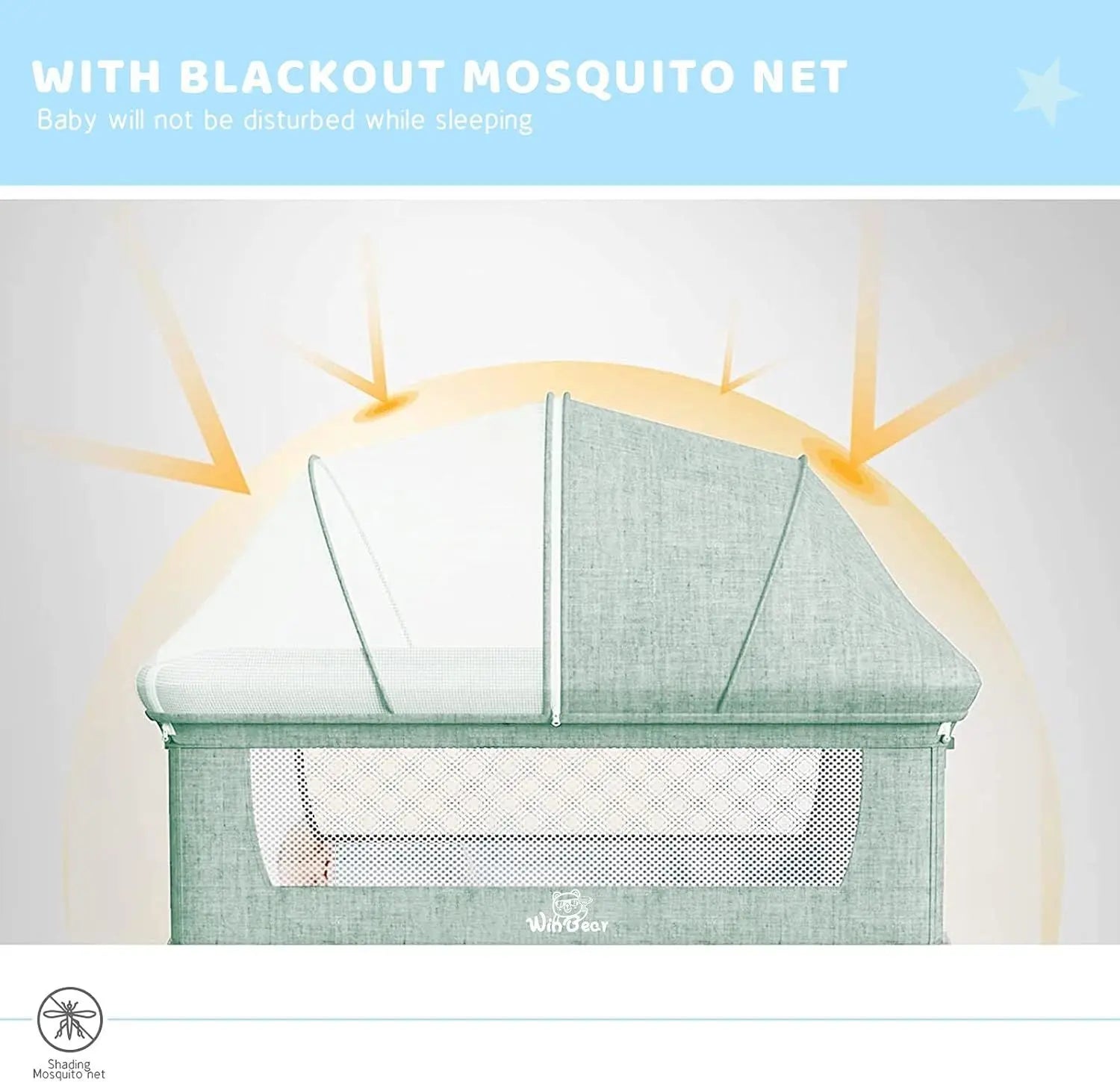 Baby 3 in 1 Bedside Crib & Portable Bed with Mosquito Nets - Green KH