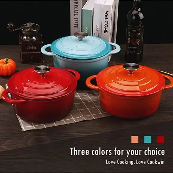 COOKWIN Enameled Cast Iron Dutch Oven with Self Basting Lid;  Enamel Coated Cookware Pot 3QT - Gee-Commerce, LLC