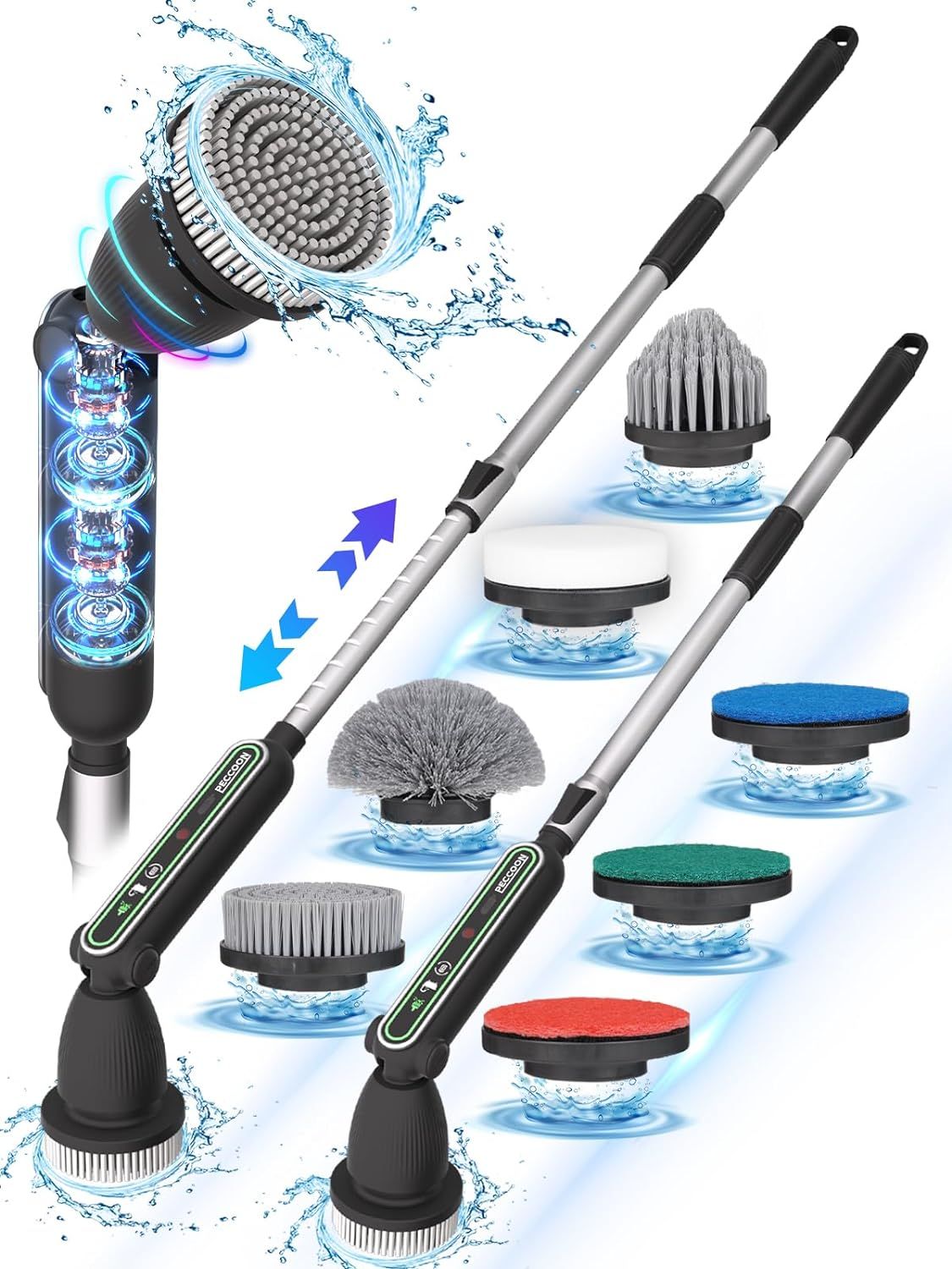 Electric Spin Scrubber, 2024 New Super Quiet Power Cleaning Brush for Bathroom Floor Tile with Long Handle, Cordless Shower Brush with 7 Replaceable Brush Heads, 120Mins Work Time, Dual Speeds Doba