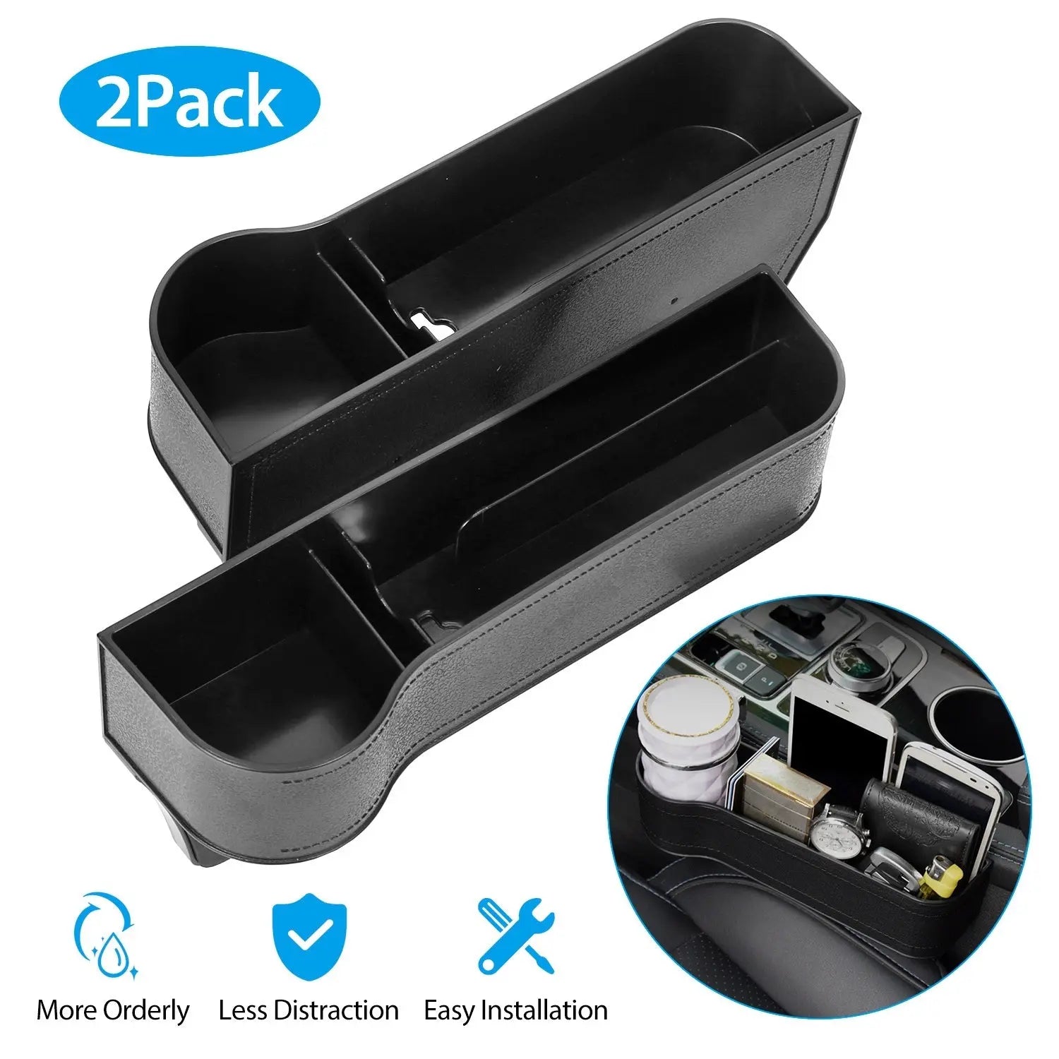 2Pcs Car Console Side Organizer Car Seat Gap Storage Box Pocket Organizer Seat Gap Filler Catch Caddy Orien Home