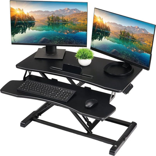 32 Inch Desk Converter, Height Adjustable Sit to Stand Riser, Dual Monitor and Laptop Workstation with Wide Keyboard Tray Doba