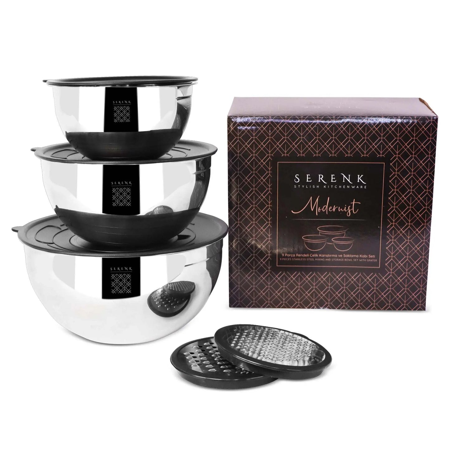 Serenk Modernist 9 Pieces Stainless Steel Mixing and Storage Bowl Set with Grater Doba