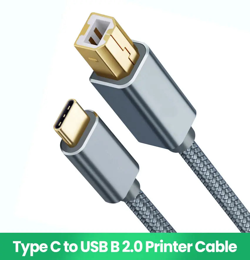 USB C to USB B 2.0 Printer Cable Braided Printer Doba