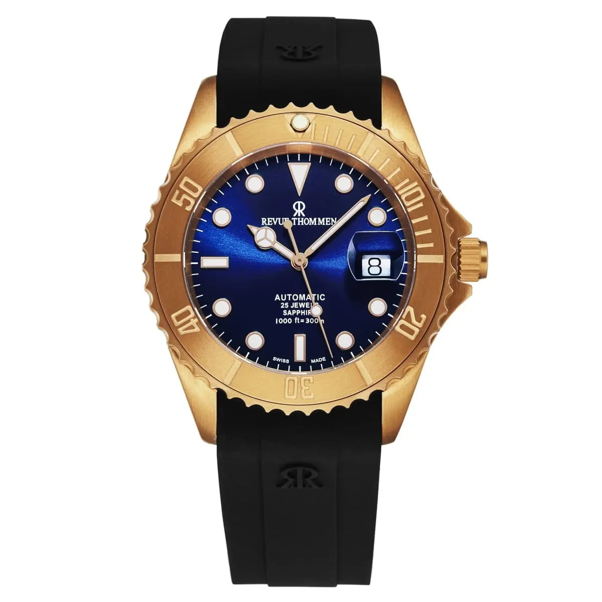 Revue Thommen Men's 'Diver' Blue Dial Black Rubber Strap Bronze/Steel Automatic Watch 17571.2895 Revue Thommen