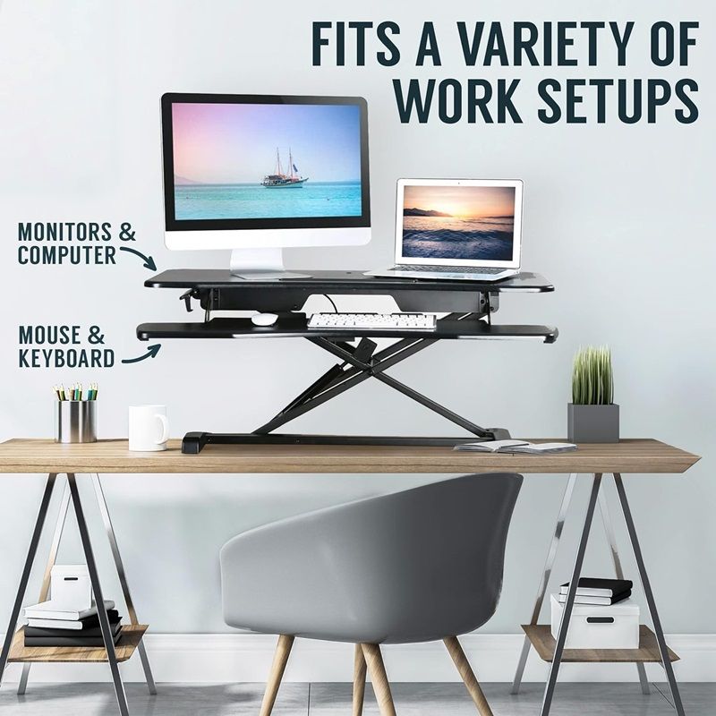 32 Inch Desk Converter, Height Adjustable Sit to Stand Riser, Dual Monitor and Laptop Workstation with Wide Keyboard Tray Doba