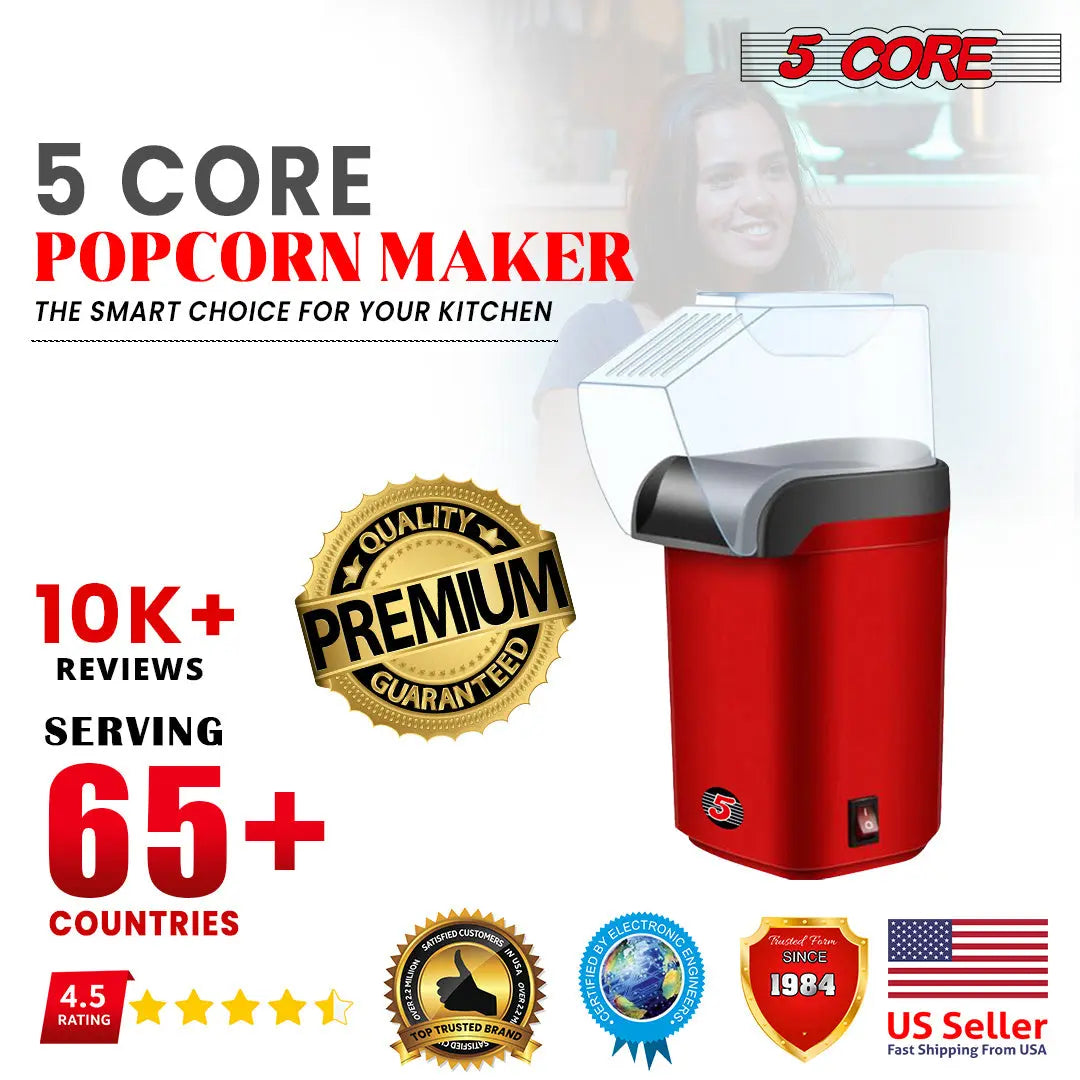 5 Core Popcorn Machine 16 Cup Capacity Hot Air Popper 5 Core