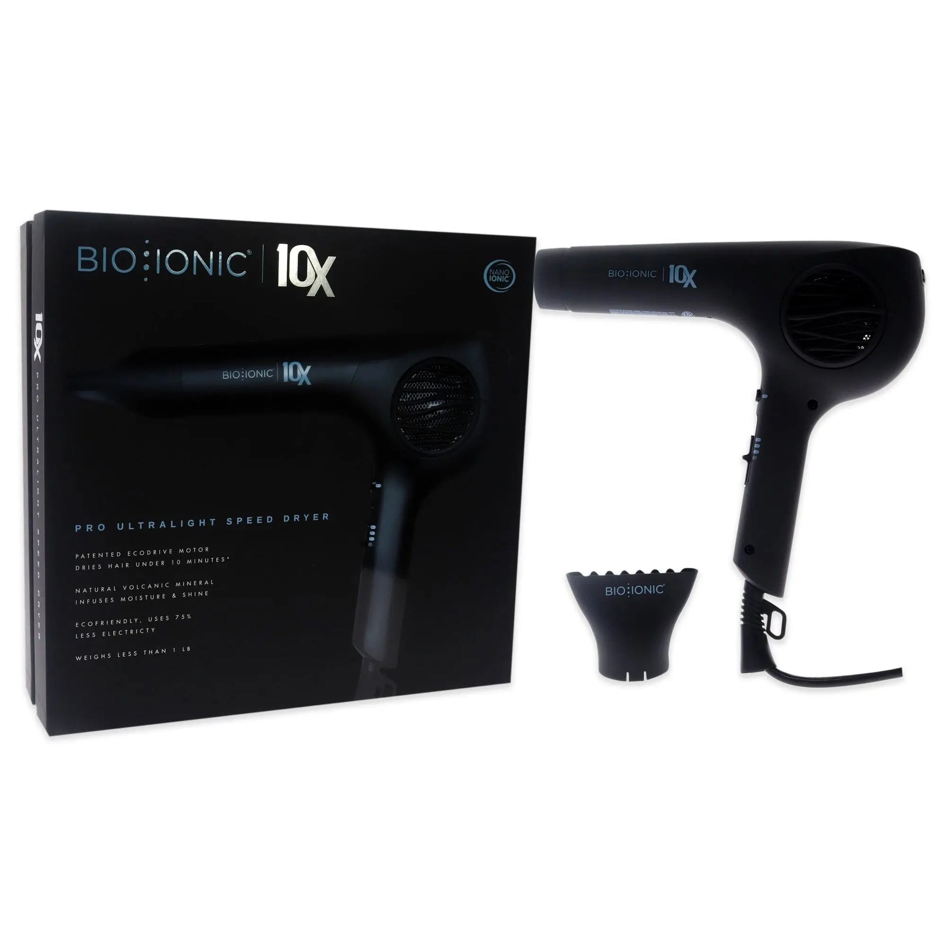 10x Pro Ultra Light Speed Dryer - Black by Bio Ionic for Women - 1 Pc Hair Dryer Doba