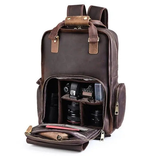 The Gaetano | Large Leather Backpack Camera Bag with Tripod Holder Doba