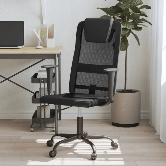 Office Chair Black Mesh Fabric and Faux Leather Doba