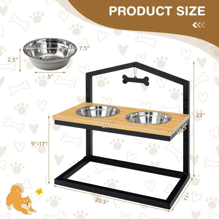 5 Heights Elevated Pet Feeder with 2 Detachable Stainless Steel Bowl Summit Supplies