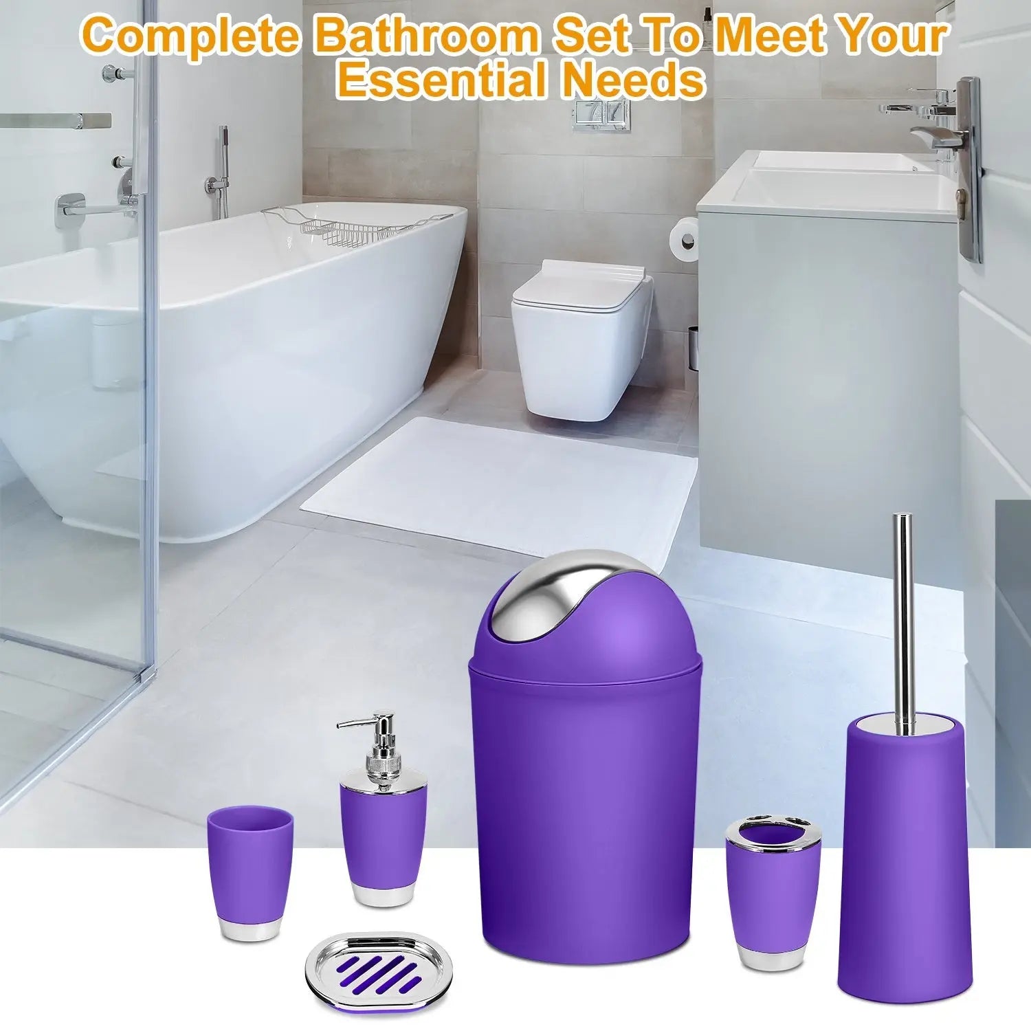 Bathroom Accessories Set 6 Pcs Bathroom Ensemble Complete with Soap Dispenser & Toothbrush Holder Eggracks by Global Phoenix