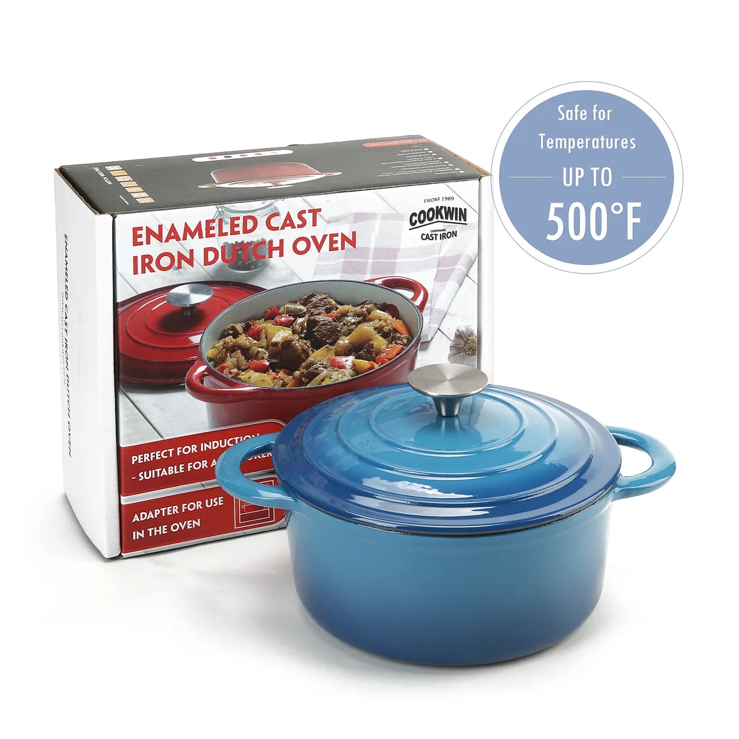 COOKWIN Enameled Cast Iron Dutch Oven with Self Basting 5QT COOKWIN