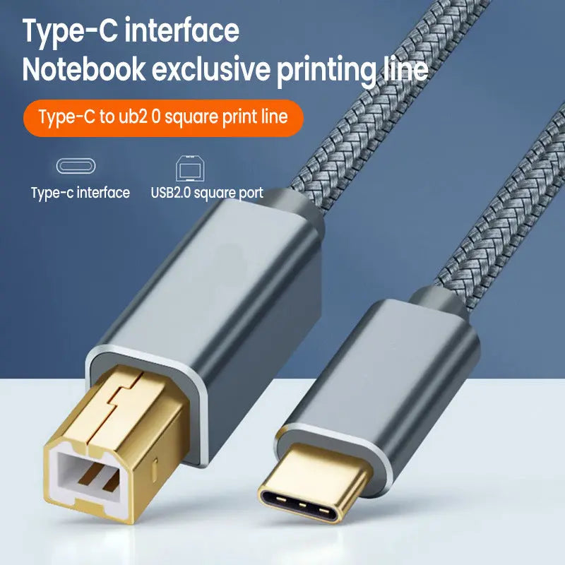 USB C to USB B 2.0 Printer Cable Braided Printer Doba