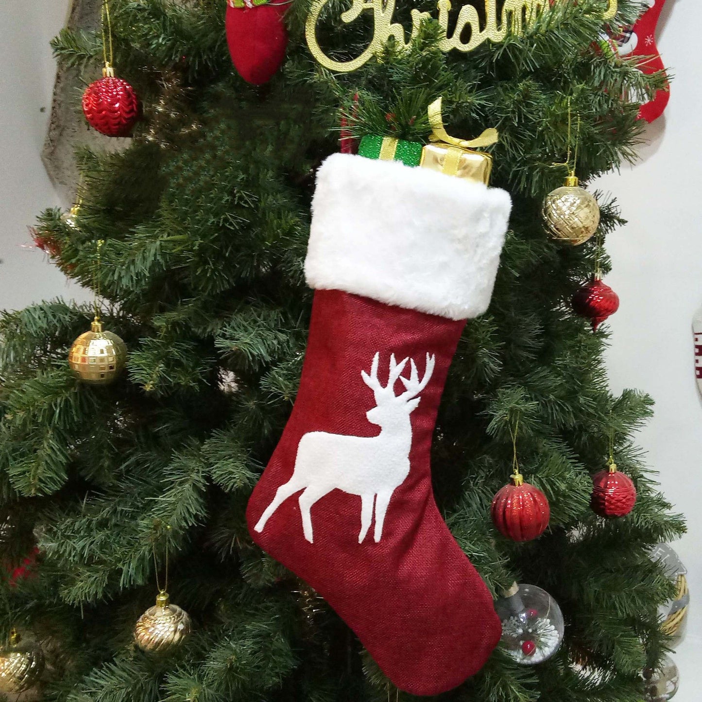 Christmas Decorative Pendant; Large Deer Pattern Christmas Decorative Stocking Gift Bag Doba