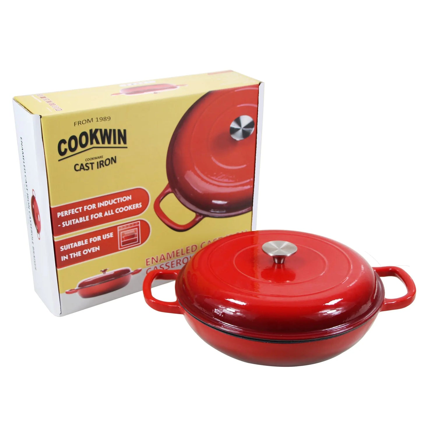 COOKWIN Cast Iron Casserole Brasier; 3.8 Quart COOKWIN