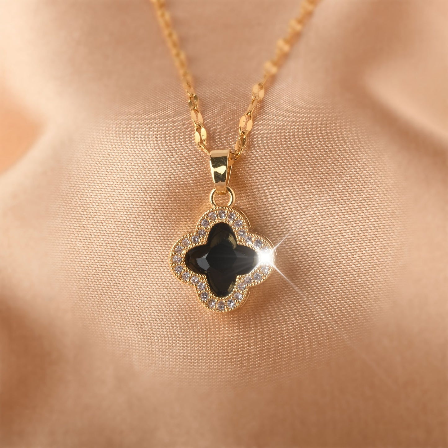 Simple Flower Shape Pendant Necklace Inlaid Shiny Zircon 18K Gold Plated Cute Trendy Simple Titanium Steel Mother's Day / Valentine's Day Gift - Gee-Commerce, LLC