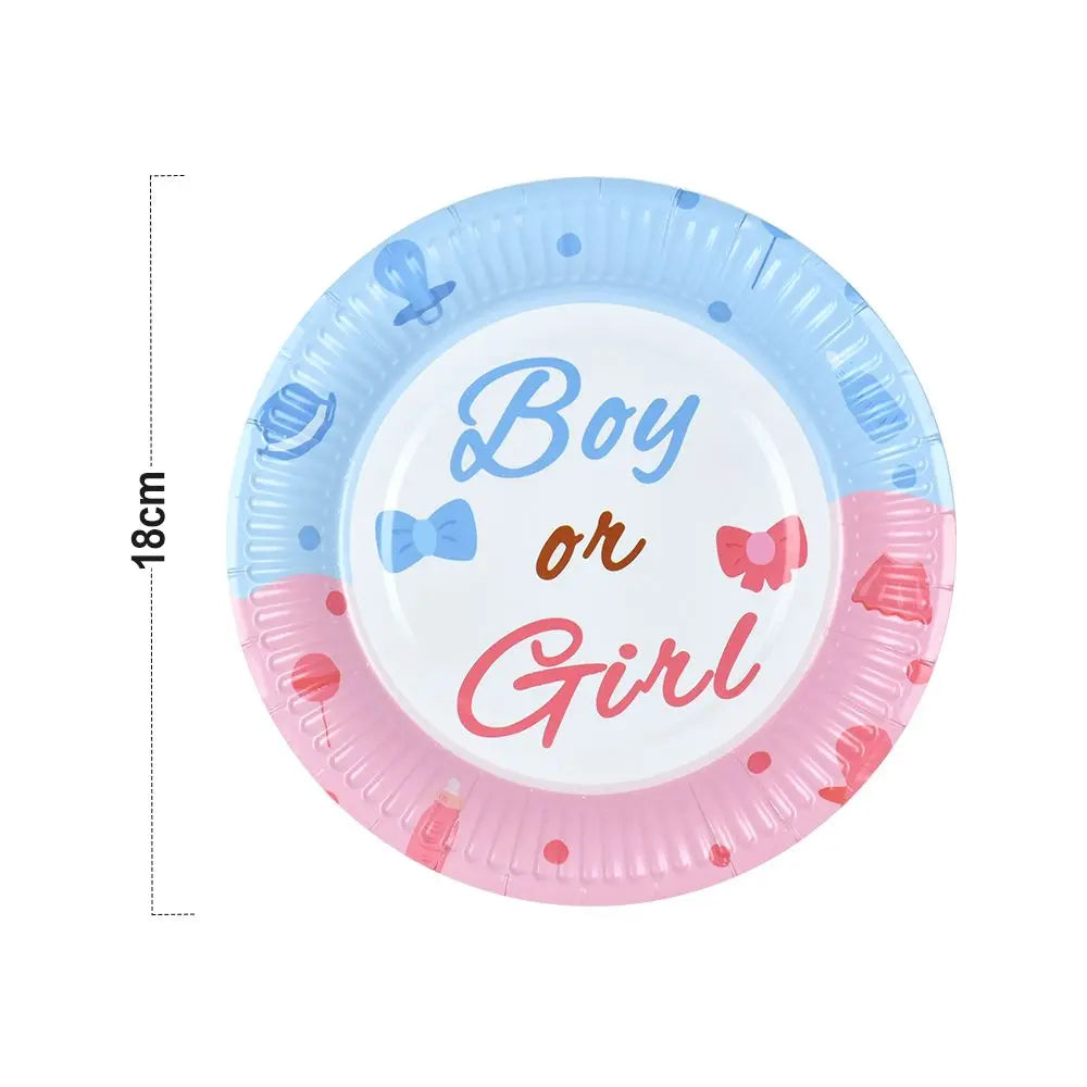 Blue & Pink the Big Reveal Round Plates - 7.08" (Pack of 96) - Durable & Stylish, Perfect for Gender Reveal Parties - Gee-Commerce, LLC