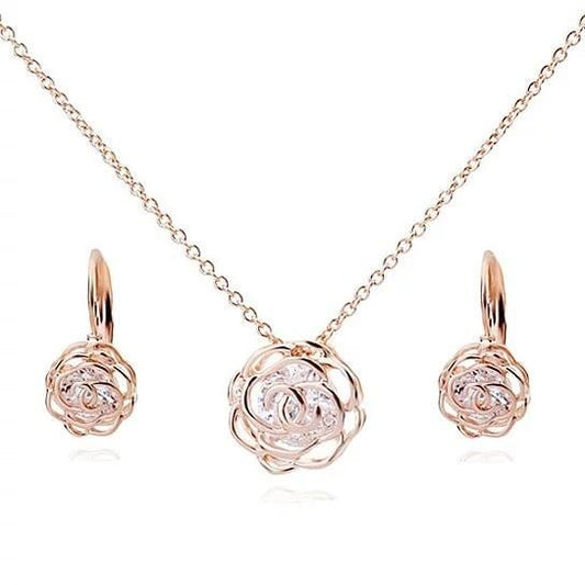 Rose Is A Rose Pendant And Chain 18kt Rose With 2ct CZ Bonus Free Earrings In White Yellow And Rose Gold Field - Gee-Commerce, LLC