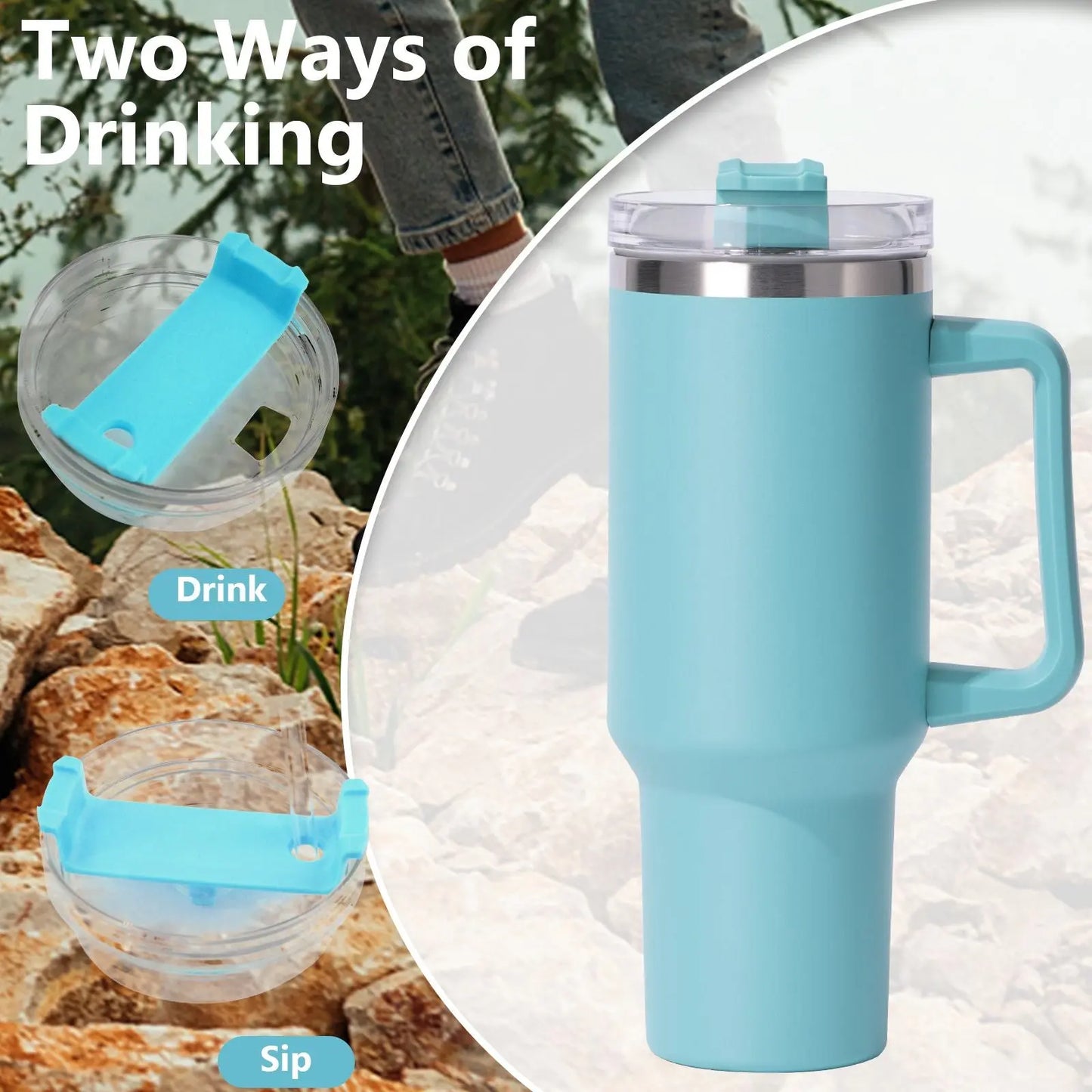 40oz Large Capacity Insulated Stainless Steel Tumbler with Handle and Straw Lid - Reusable Water Bottle, Travel Mug for Men & Women, Perfect for Outdoor Camping and Driving - Gee-Commerce, LLC