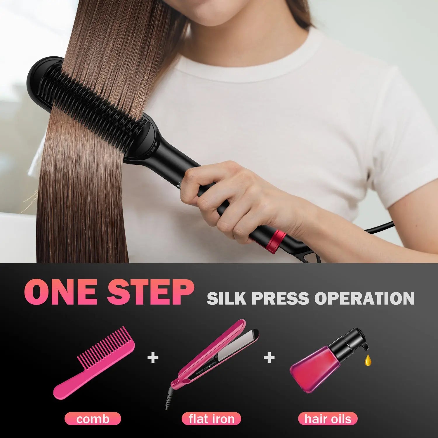 MiroPure Hair Straightener Brush, Hair Straightener Comb, 2-in-1 Ionic Straightening Brush with LCD Display, 13 Temperature Settings 30s Fast Even Heating Dual Voltage, Anti-Scald MicroPure