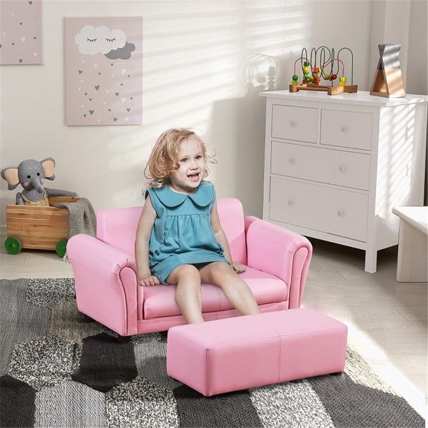 Kids Sofa Set with Footstool-Pink Doba