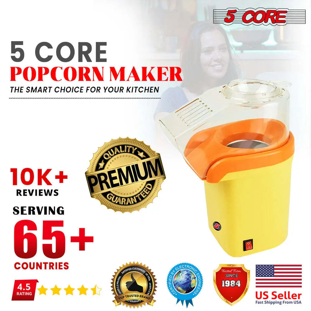 5 Core Popcorn Machine 16 Cup Capacity Hot Air Popper 5 Core