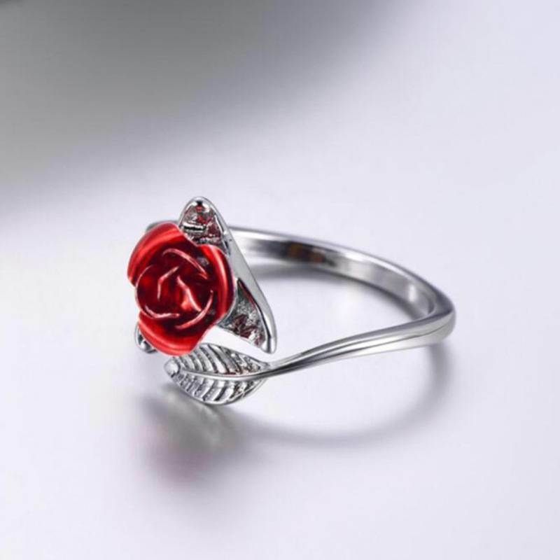 Rose Flower Leaves Opening Ring For Women Flowers Adjustable Finger Ring Valentine's Day Engagement Jewelry Gift - Gee-Commerce, LLC