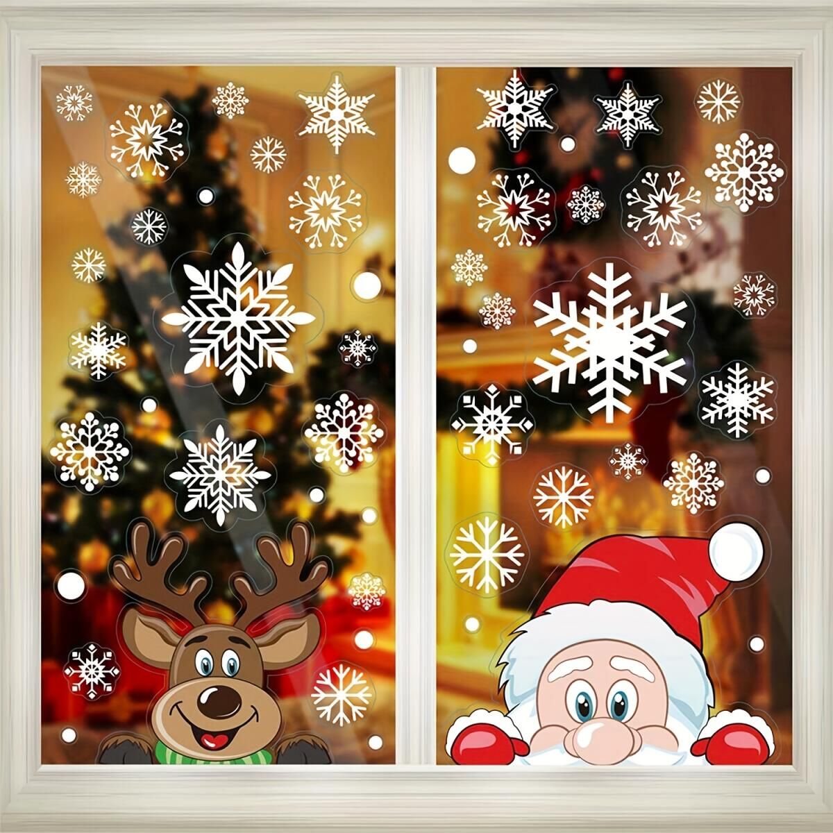 4 Sheets Christmas Window Clings Snowflake Snowman Moose Elk Pattern Window Decals Reusable Static Stickers for Christmas Holiday Birthday Home Decoration Doba