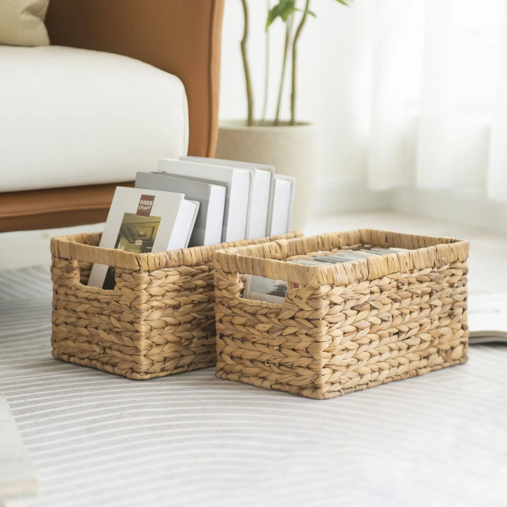 Wicker Basket, Baskets for Organizing, Storage Basket with Built-in Handles, Water Hyacinth for Shelves, 2-Pack Doba