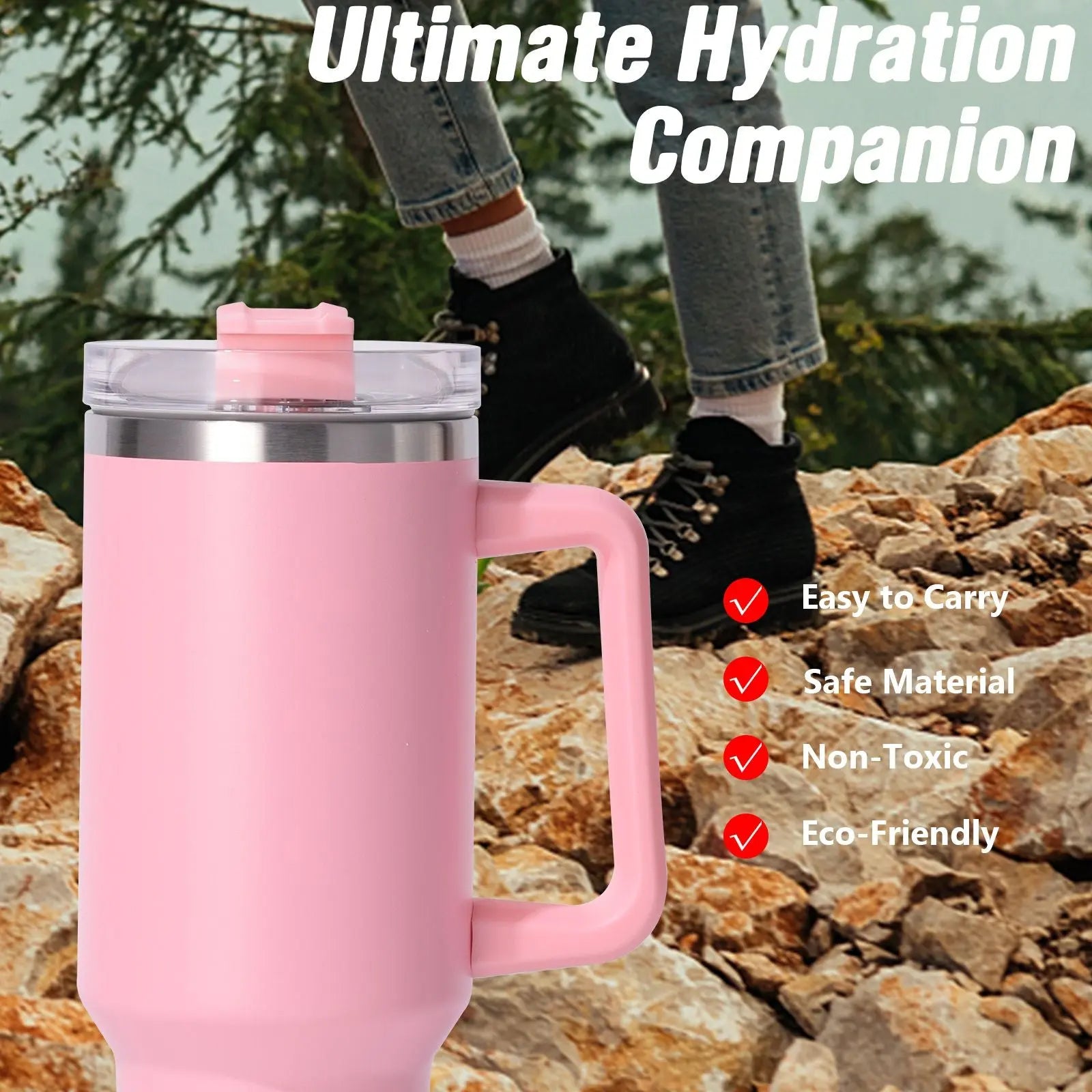 40oz Large Capacity Insulated Stainless Steel Tumbler with Handle and Straw Lid - Reusable Water Bottle, Travel Mug for Men & Women, Perfect for Outdoor Camping and Driving - Gee-Commerce, LLC