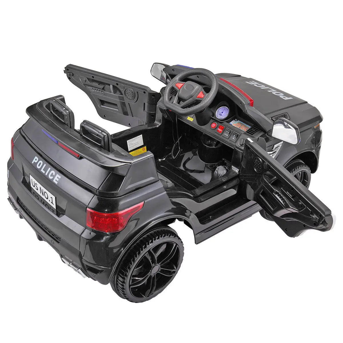 12V Kid Ride on Police Car with Parental Remote Control, Battery Powered Electric Truck with Siren, Flashing Lights,Music, Spring Suspension, Black FX070