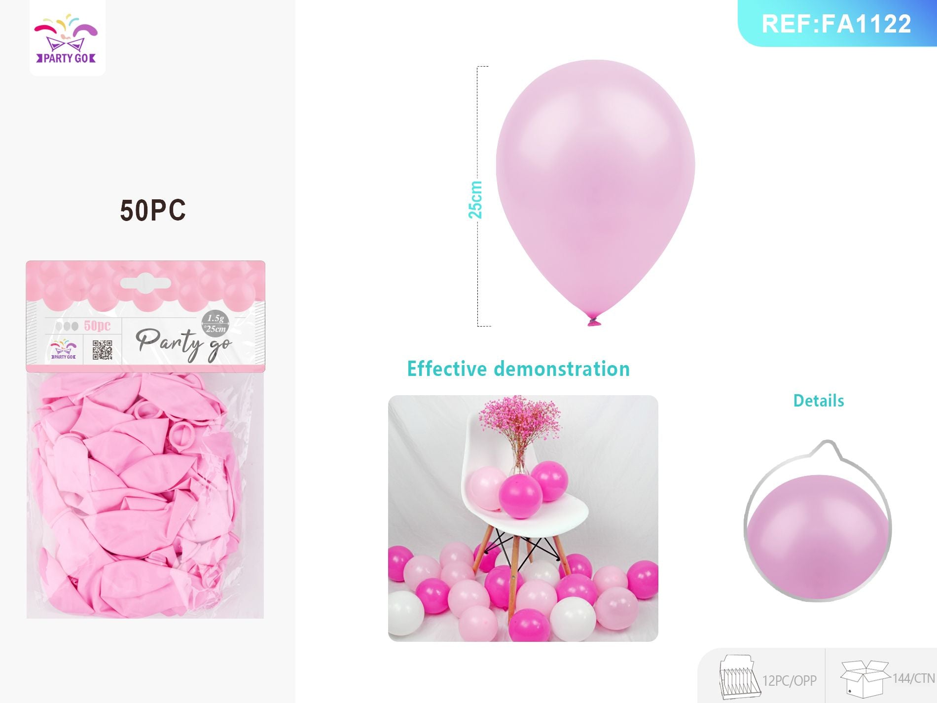 Pastelkleurige Eenkleurige Balonnen Pink (Pack of 600)25cm Doba