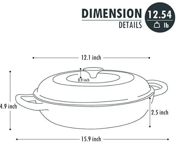 COOKWIN Cast Iron Casserole Brasier; 3.8 Quart COOKWIN