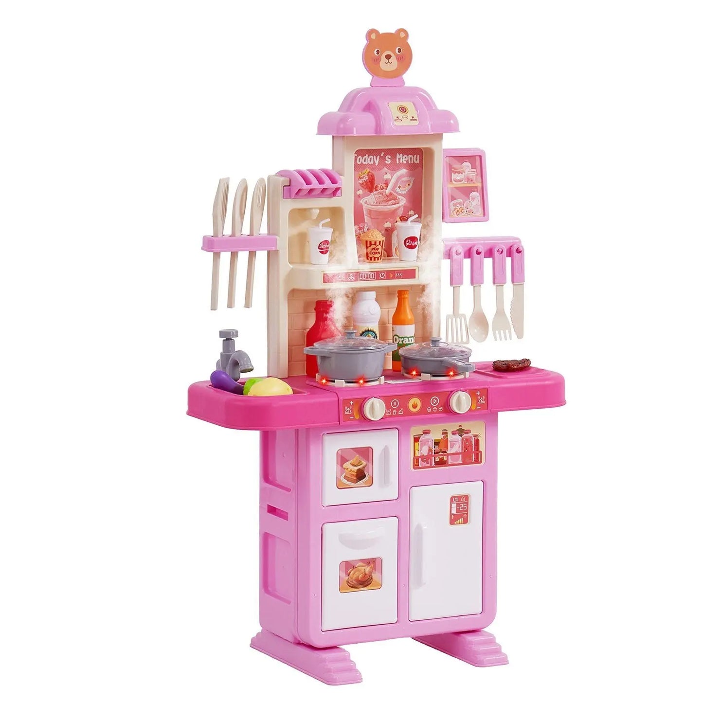 VEVOR Kitchen Playset Kids Pretend Cooking Play Toy 48 Piece Accessories Pink - Gee-Commerce, LLC