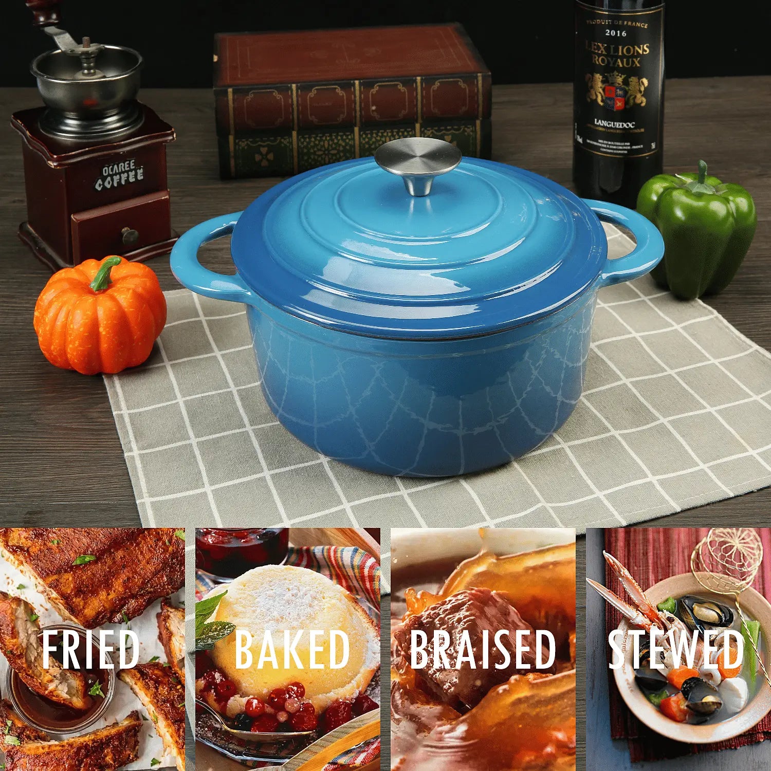 COOKWIN Enameled Cast Iron Dutch Oven with Self Basting Lid;  Enamel Coated Cookware Pot 3QT - Gee-Commerce, LLC