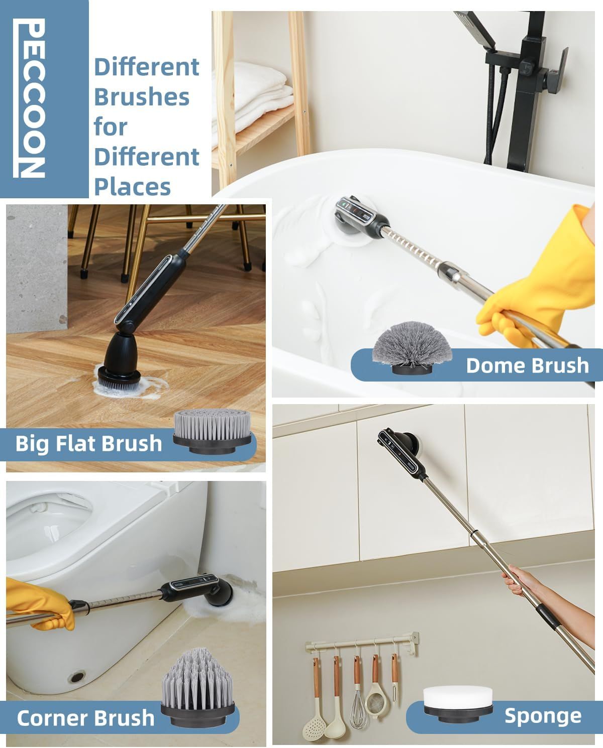 Electric Spin Scrubber, 2024 New Super Quiet Power Cleaning Brush for Bathroom Floor Tile with Long Handle, Cordless Shower Brush with 7 Replaceable Brush Heads, 120Mins Work Time, Dual Speeds Doba