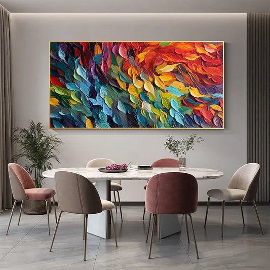 Handmade Single Original Colorful Feathers Oil Painting on Canvas - Abstract Custom Decorative Painting Doba