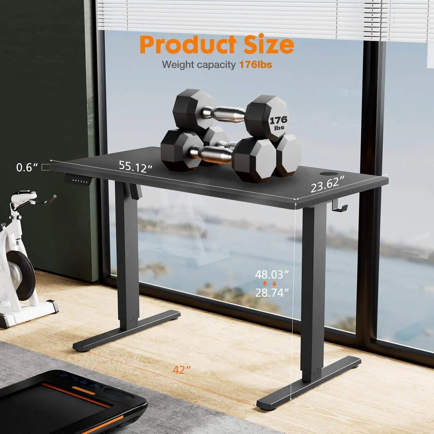 Electric Height Adjustable Standing Desk, Sit or Stand Ergonomic Computer Desk, Black,55'' x 24" Doba