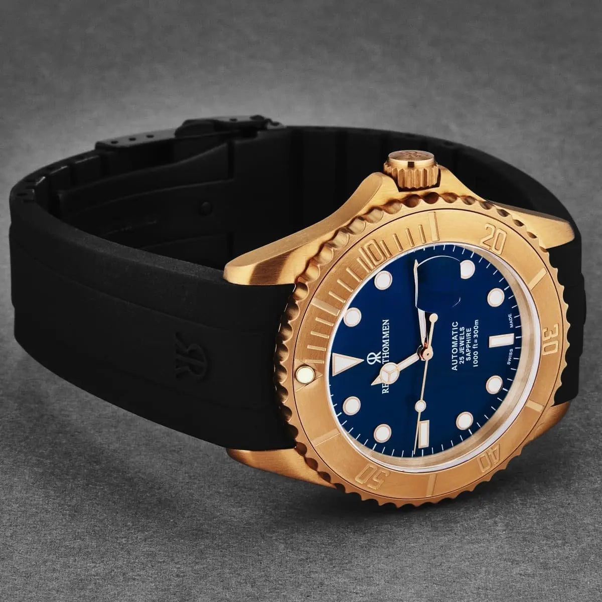 Revue Thommen Men's 'Diver' Blue Dial Black Rubber Strap Bronze/Steel Automatic Watch 17571.2895 Revue Thommen