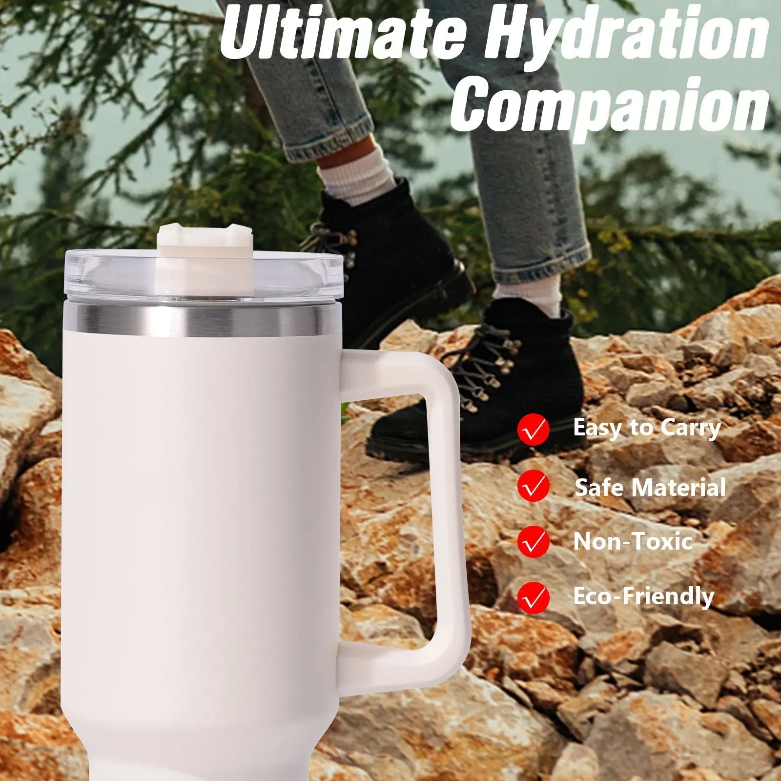 40oz Large Capacity Insulated Stainless Steel Tumbler with Handle and Straw Lid - Reusable Water Bottle, Travel Mug for Men & Women, Perfect for Outdoor Camping and Driving - Gee-Commerce, LLC