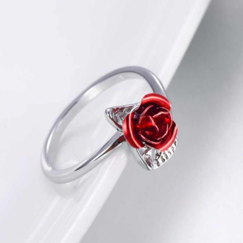 Rose Flower Leaves Opening Ring For Women Flowers Adjustable Finger Ring Valentine's Day Engagement Jewelry Gift - Gee-Commerce, LLC