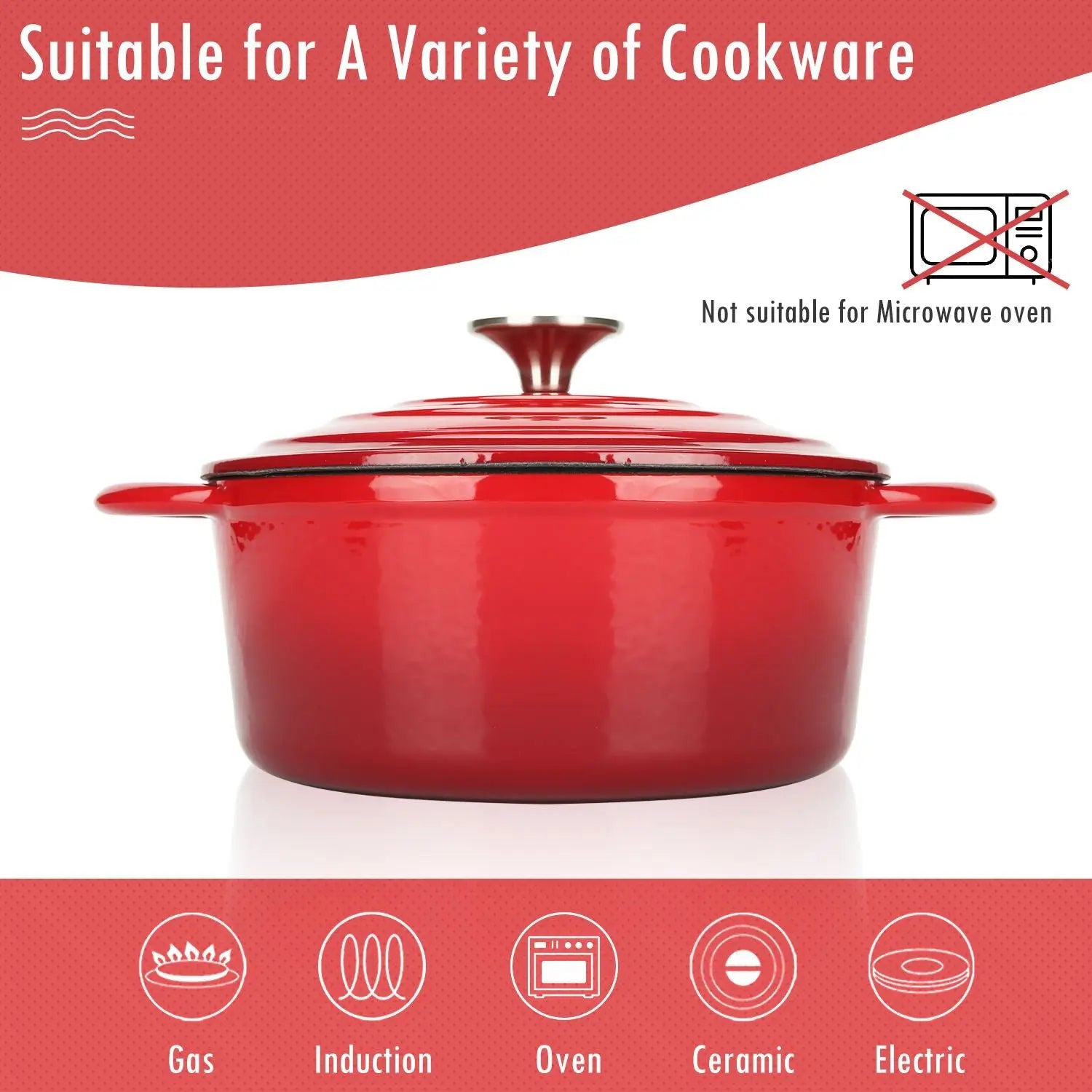 COOKWIN Enameled Cast Iron Dutch Oven with Self Basting Lid;  Enamel Coated Cookware Pot 3QT - Gee-Commerce, LLC