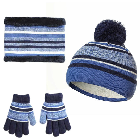 Winter Kids Knitted Hat Scarf Gloves 3Pcs Boys/Girls Doba