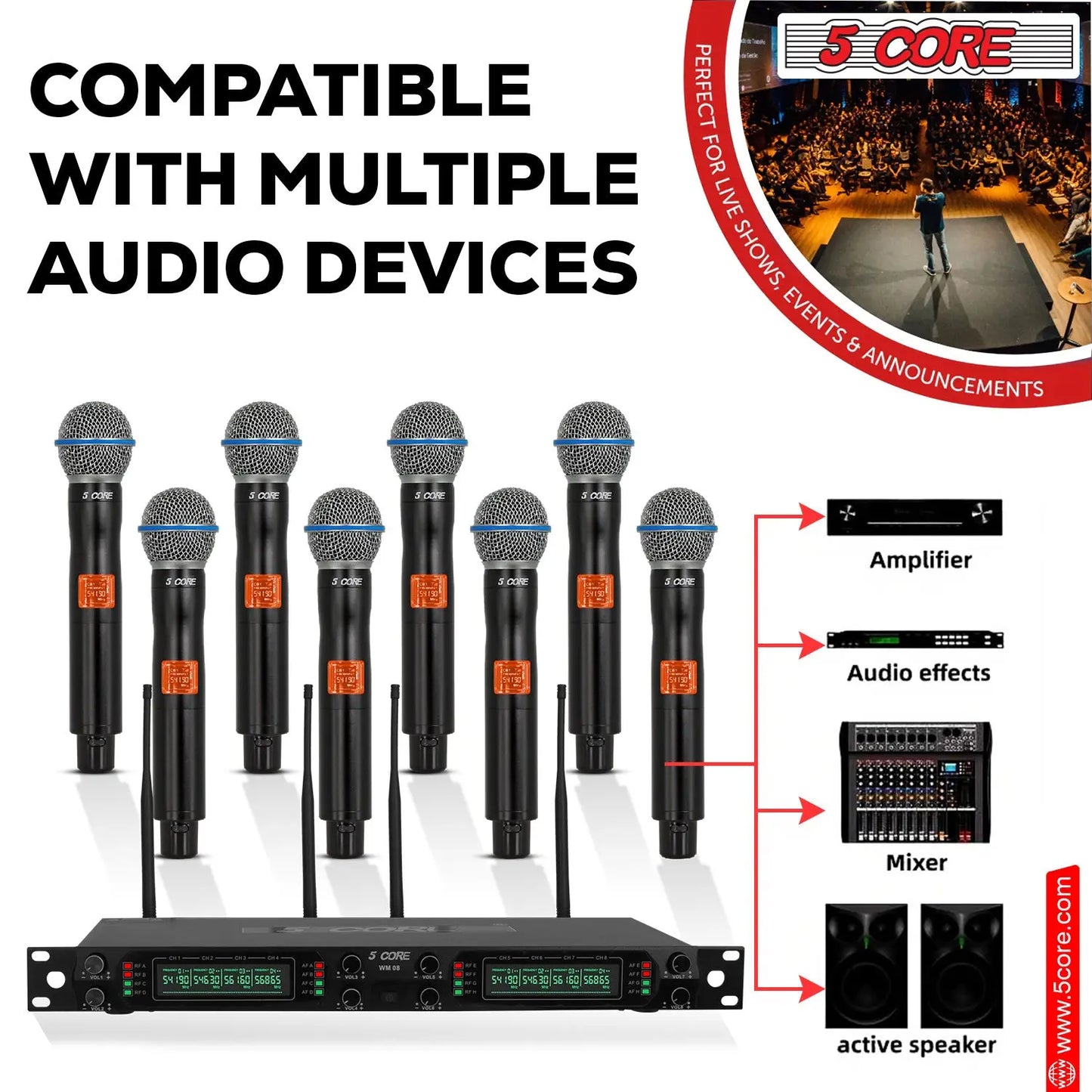 5 Core Wireless Microphones 8 Channel Dynamic Professional UHF Singing Mic System 5 Core