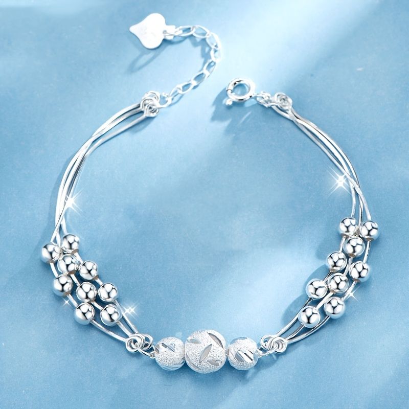 S925 Sterling Silver Fashion Women's Bracelet Double Layer Transfer Beaded Bracelet Trendy Niche Jewelry Valentines Day Decoration Gift - Gee-Commerce, LLC