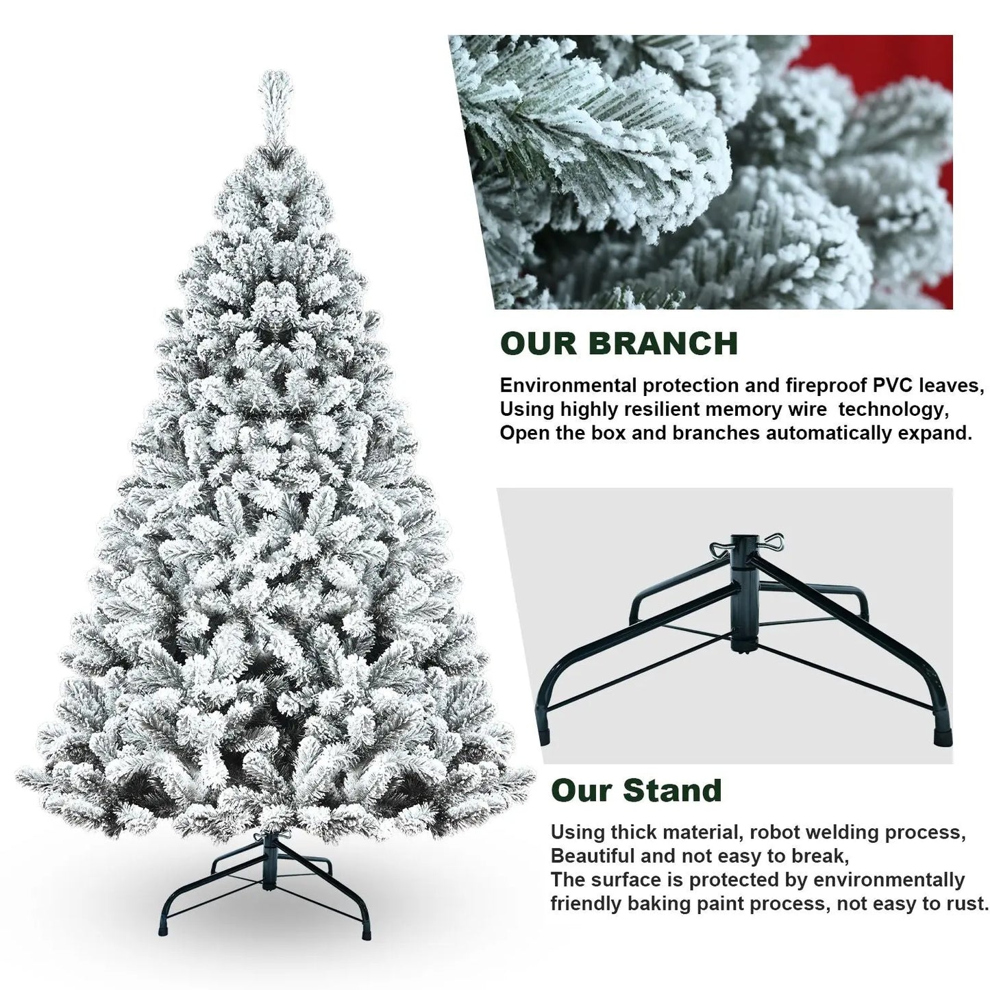 7.5ft PVC Flocking Hinged Christmas Tree - White - Gee-Commerce, LLC