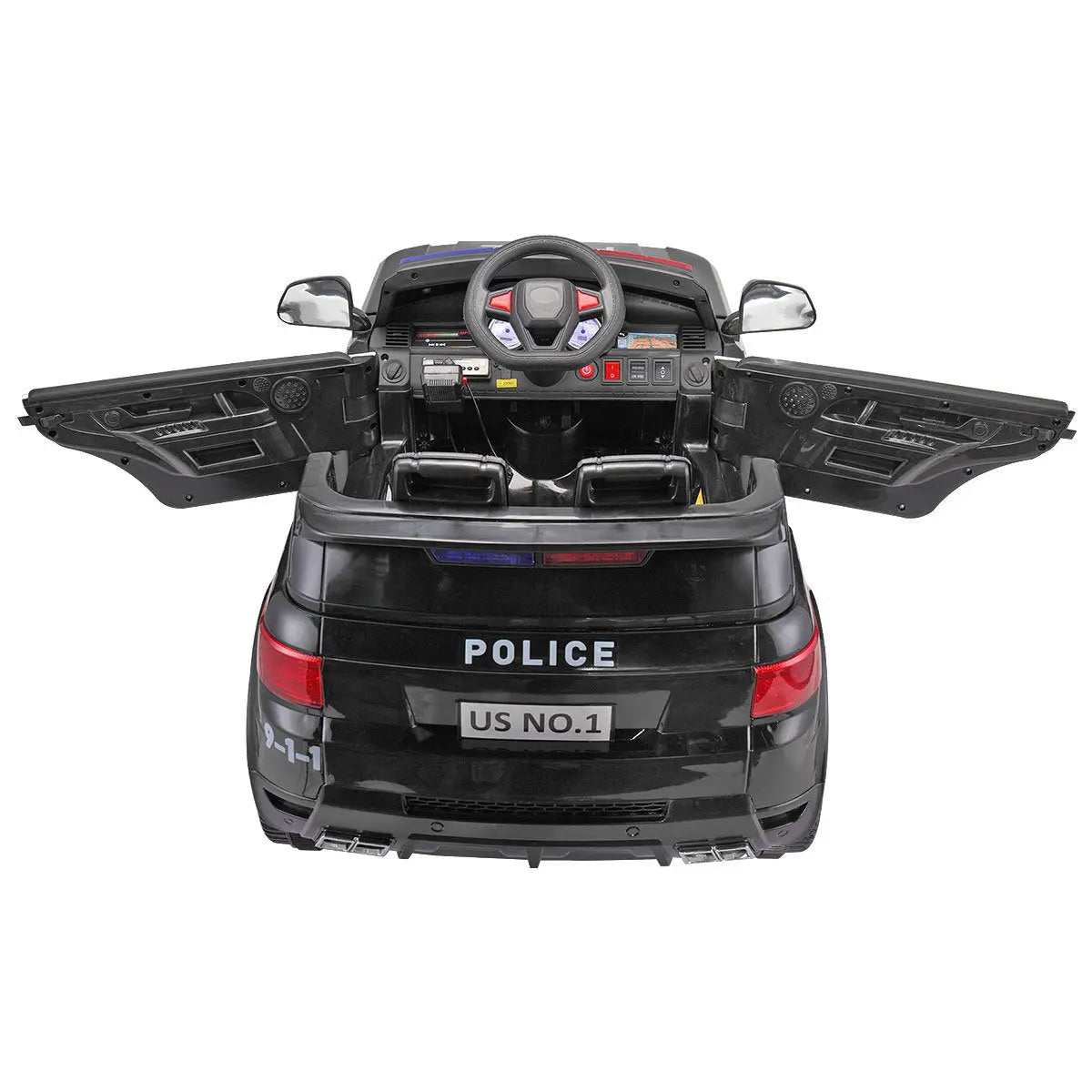 12V Kid Ride on Police Car with Parental Remote Control, Battery Powered Electric Truck with Siren, Flashing Lights,Music, Spring Suspension, Black FX070